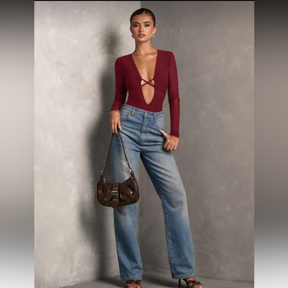 SHEIN Deep Red Long Sleeve Top